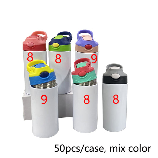 USA Warehouse 12oz Pre Sale Sublimation Blanks Mix Colors Kids Children Straight Tumbler Water Bottle-USLCA