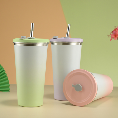 500ml-17oz 750-25oz Ombre Color Stainless Steel Straw Coffee Tumbler Cup for Laser Engrave-CNLCA