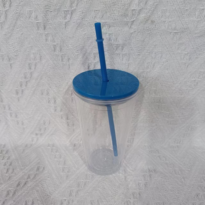 16oz Double Wall Snow Globe Tapered Plastic Cup Tumbler with Pre-drilled Hole and Plug Color Lid-CNLCA