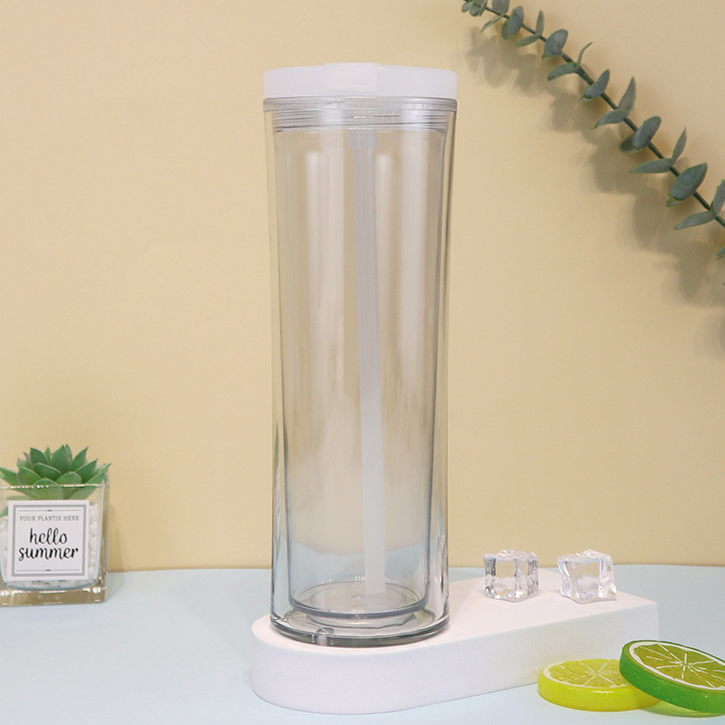 20oz Curved Flip Straw Double Wall Snow Globe Plastic Water Bottle-CNLCA