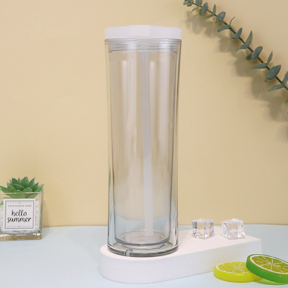 20oz Curved Flip Straw Double Wall Snow Globe Plastic Water Bottle-CNLCA