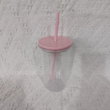 16oz Double Wall Snow Globe Tapered Plastic Cup Tumbler with Pre-drilled Hole and Plug Color Lid-CNLCA