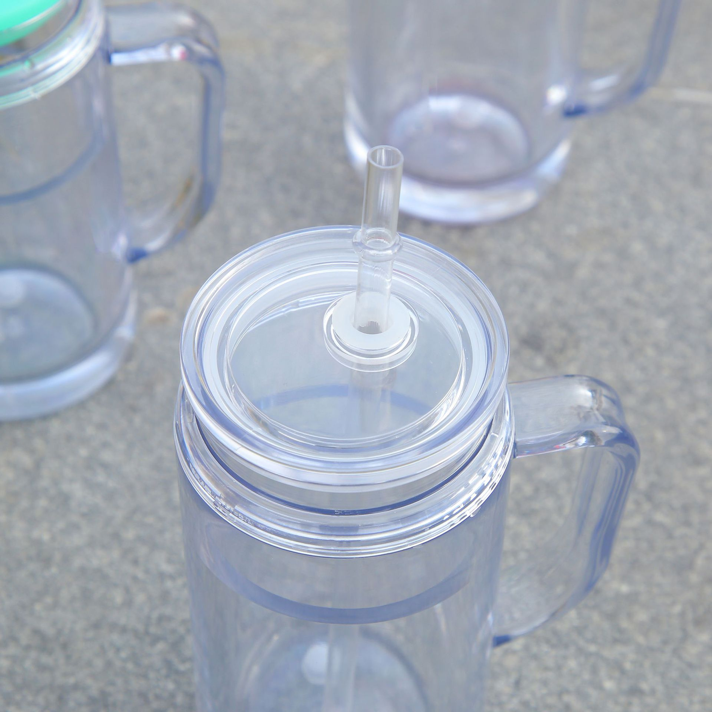 12oz Inner 16oz Outer Double Wall Snow Globe Plastic Acrylic Cup Tumbler with Handle Pre Drilled Hole and Plug-CNLCA