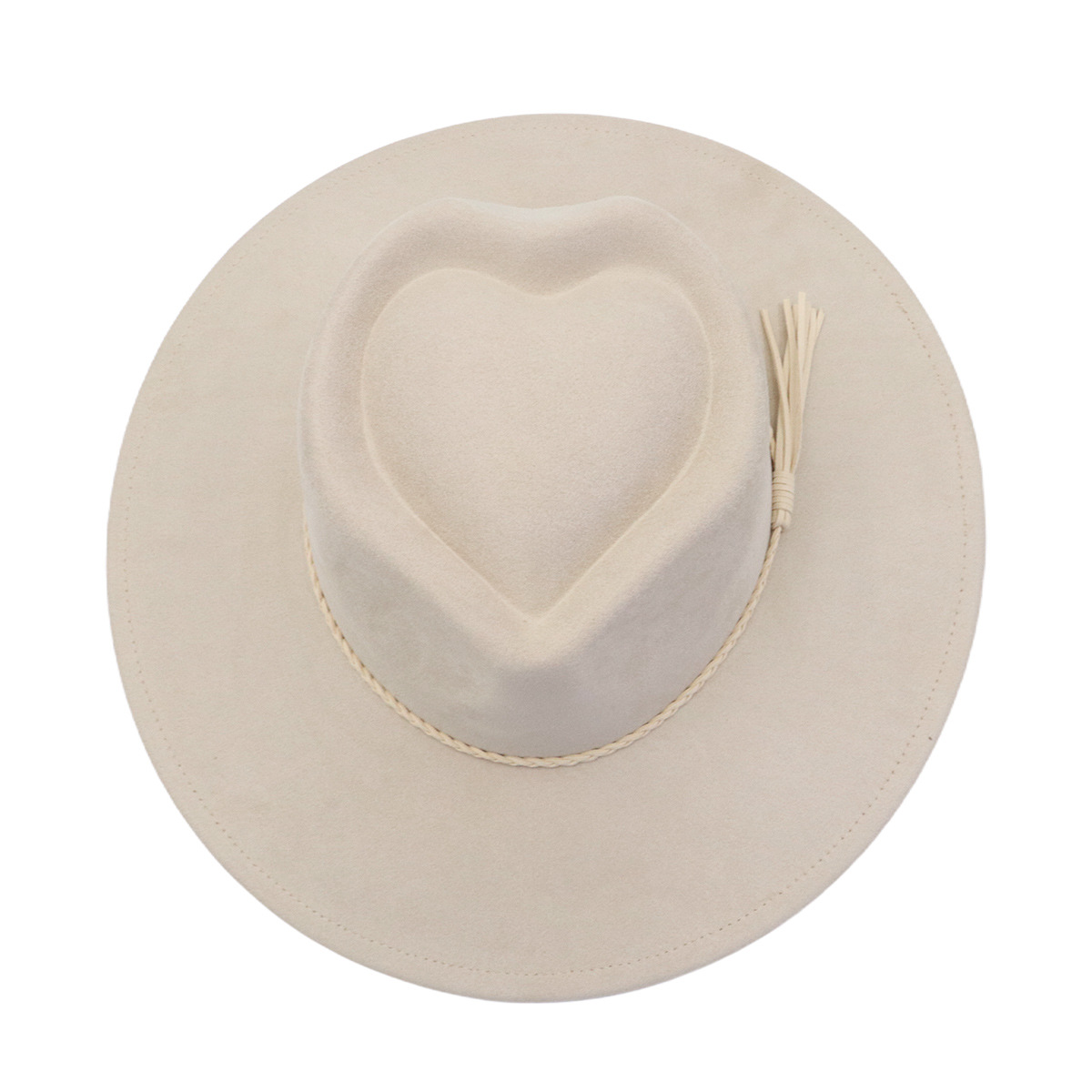 Men Women Gentleman's Cap Love-shaped Top Broad-Brimmed Bowler Jazz Hat Vegan Leather Fedora Hats with Tassel for Laser-CNLCA