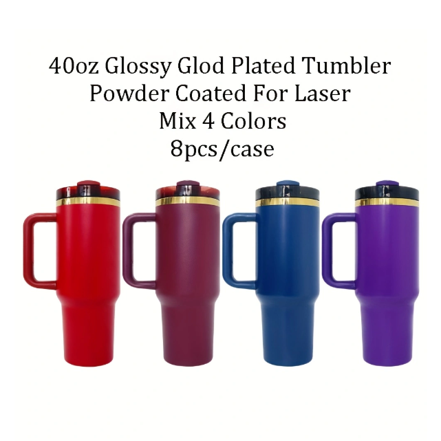 4Pack/8Pack/12Pack 40oz H2.0 Upgraded Gold Plated Underneath Powder Coated Tumblers Travel Mugs with Handle-CNLCA