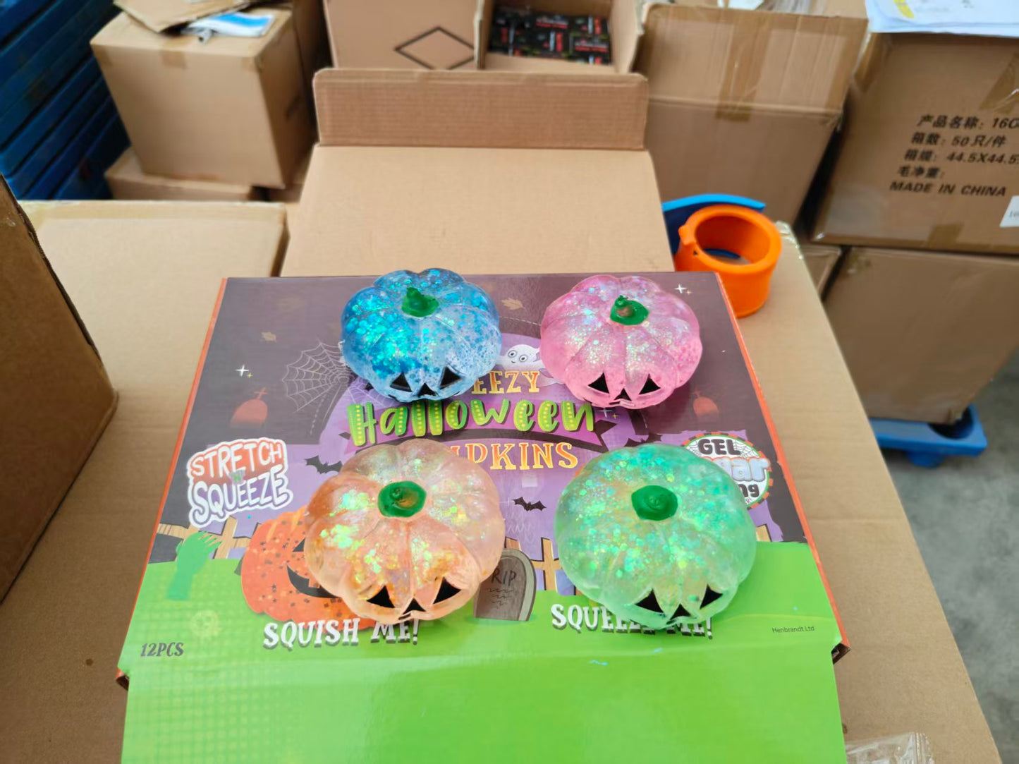 Halloween Glitter Sparkling Pumpkin Maltose Filled Squishy Toys Stress Relief Sensory Fidget Toy-CNLCA