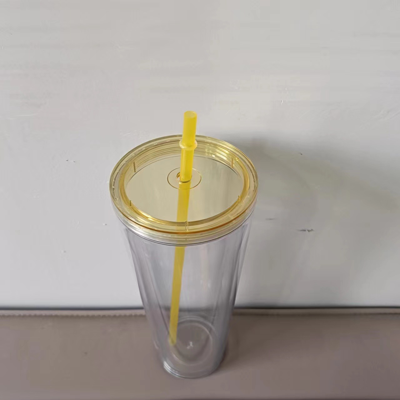 24oz Double Wall Snow Globe Tapered Plastic Cup Tumbler with Pre-drilled Hole and Plug Color Lid-CNLCA
