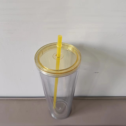 24oz Double Wall Snow Globe Tapered Plastic Cup Tumbler with Pre-drilled Hole and Plug Color Lid-CNLCA