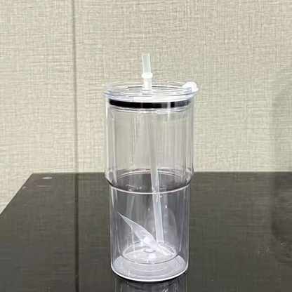 17oz Clear Double Wall Pre Drilled Snow Globe Plastic Tumbler Snowglobe Cup-CNLCA