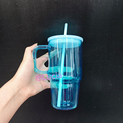 20oz Clear Frosted Jelly Color Blank Sublimation Beer Glass Mug With Handle -CNLCA