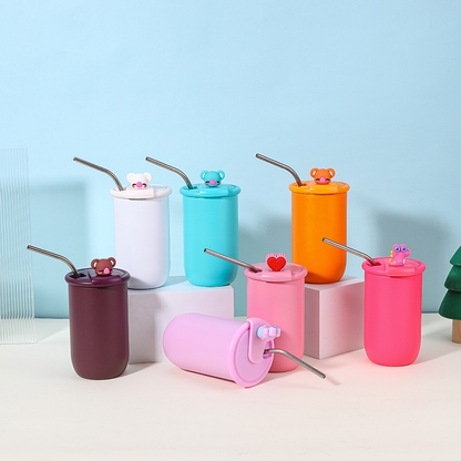 16oz 460ml Cute Cartoon Stainless Steel Insulated Cups Kids Children's Sipper Tumbler Milk Cup for Laser Engrave-CNLCA