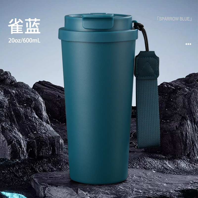 20oz/600ml Stainless Steel Car Tumbler Straw Coffee Cup with Carrying Strap-CNLCA