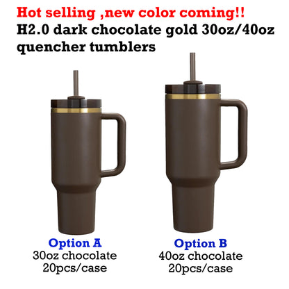 30oz 40oz H2.0 Dark Chocolate Gold Plated Quencher Tumbler For Laser Engraving -CNLCA