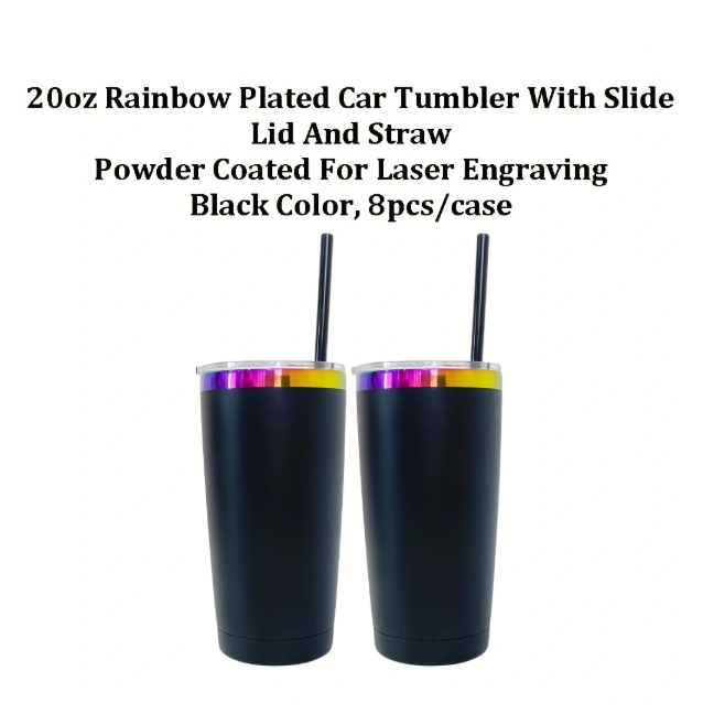 4Pack/8Pack/12Pack Yeti Power Coated 20oz Rainbow Plated Tumblers With Colorful Straws for Laser Engraving-CNLCA