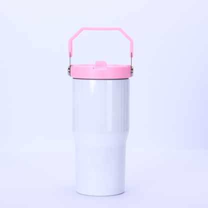 20oz White Blank Sublimation Flip Straw Lid Tumbler Water Bottle with Color Handle-CNLCA