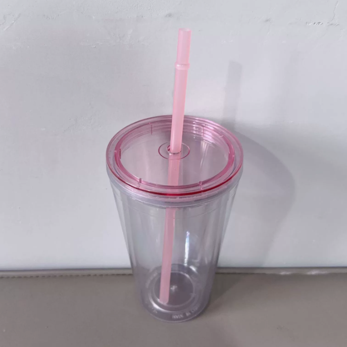16oz Color Lid Straw Double Wall Snow Globe Tapered Plastic Cup Tumbler with Pre-drilled Hole and Plug-CNLCA