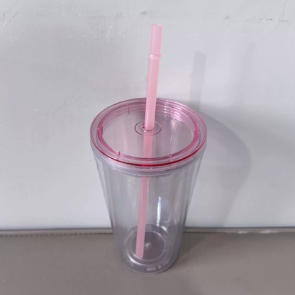 16oz Color Lid Straw Double Wall Snow Globe Tapered Plastic Cup Tumbler with Pre-drilled Hole and Plug-CNLCA