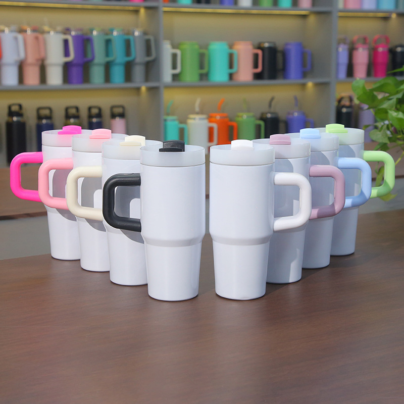 14oz White Blank Sublimation School Kids Tumbler with Color Handle-CNLCA