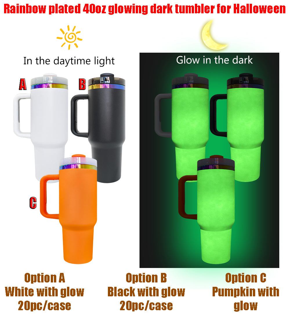 Halloween Rainbow Plated Underneath H2.0 40oz Glowing In Dark Tumbler For Laser or Sublimation -CNLCA