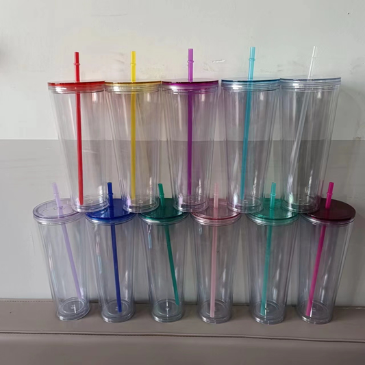 24oz Double Wall Snow Globe Tapered Plastic Cup Tumbler with Pre-drilled Hole and Plug Color Lid-CNLCA