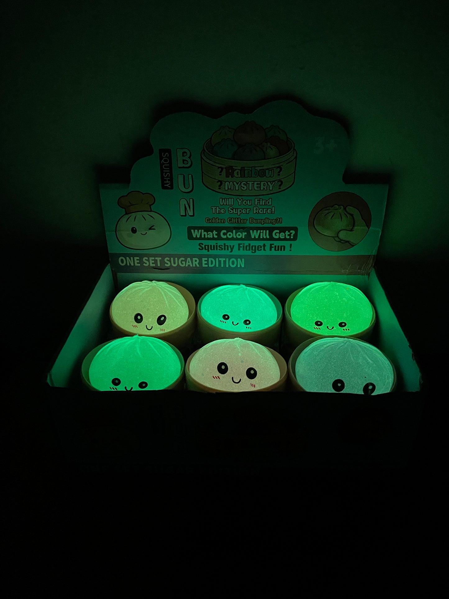 8.5cm Glowing Steamed Bun Halloween Glow in Dark Glitter Smiling Dumpling Squishy Stress Relief Fidget Toys Mystery Blind Box-CNLCA