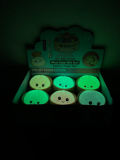 8.5cm Glowing Steamed Bun Halloween Glow in Dark Glitter Smiling Dumpling Squishy Stress Relief Fidget Toys Mystery Blind Box-CNLCA