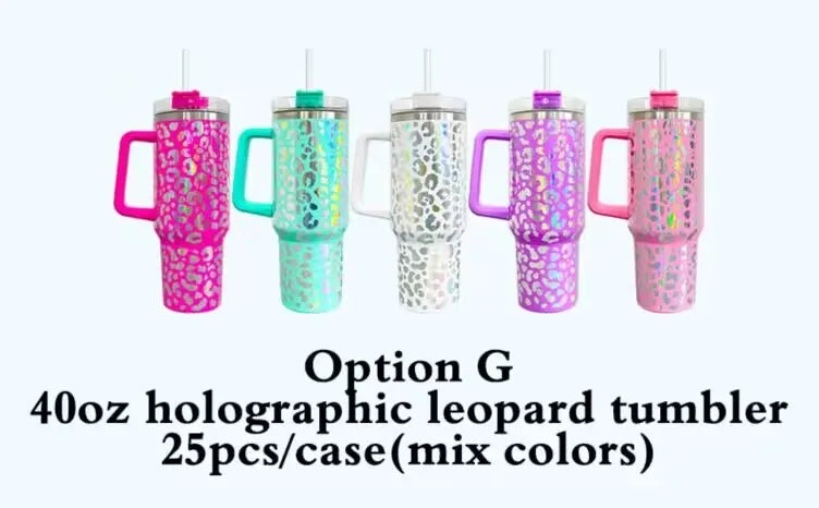 40BW001 H1.0 40oz 3D Holographic Leopard Travel Mug Tumbler With Handle- USLCA