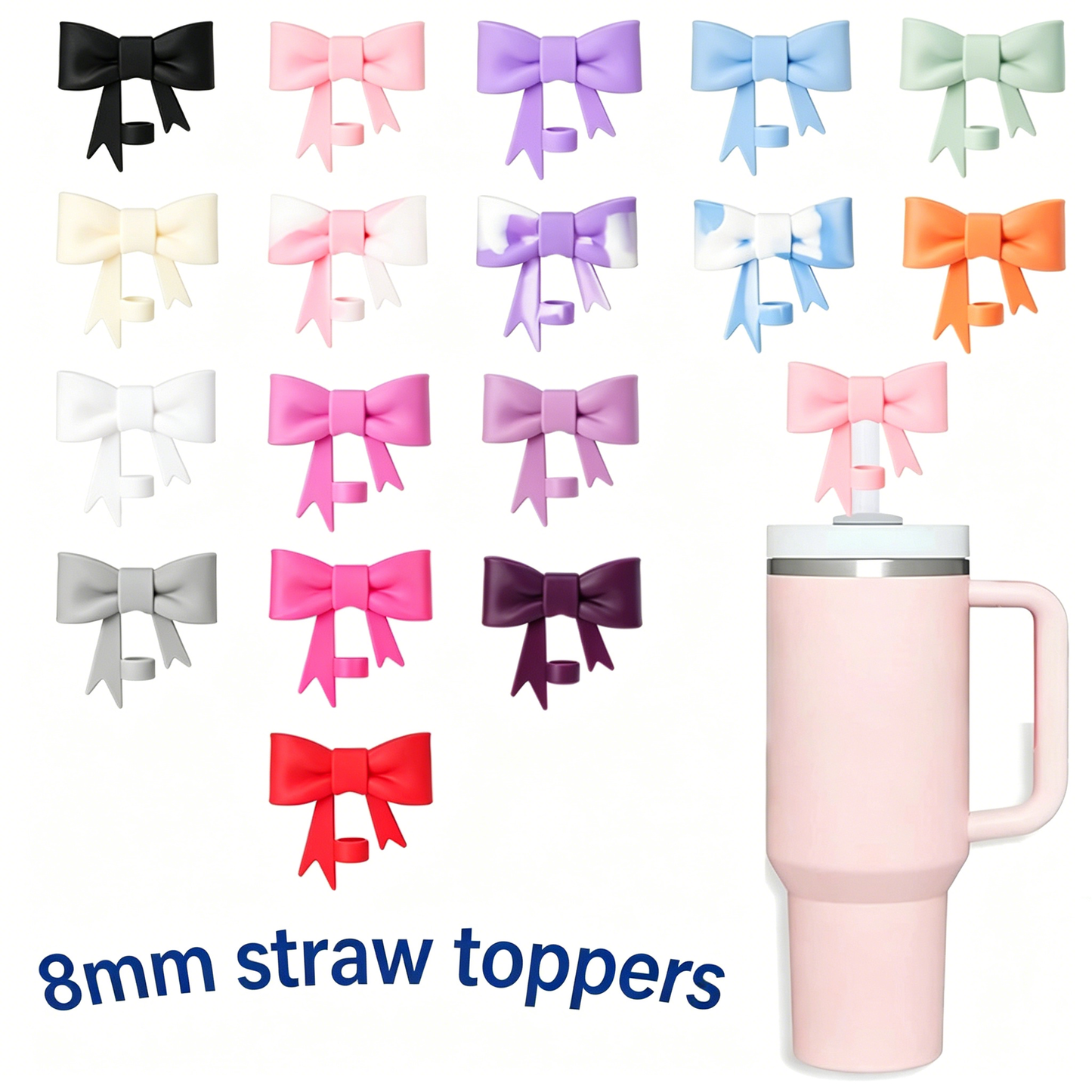 8mm Cute Bow Silicone Straw Covers Silicone Straw Covers Reusable Dust-Proof Straw Topper Accessories Dust Cap-CNLCA