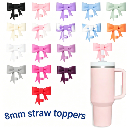 8mm Cute Bow Silicone Straw Covers Silicone Straw Covers Reusable Dust-Proof Straw Topper Accessories Dust Cap-CNLCA