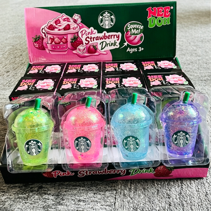 NeeDoh Starbucks Style Co-branded Glitter Sparkle Coffee Cup Shape Squishy Toy Maltose Mini Milk Tea Boba Cup Squeeze Fidget Sensory Toy for Kids Adults-CNLCA