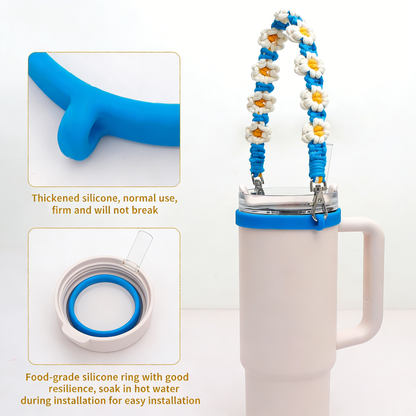 Hand-woven Daisy Flower Water Bottle Cup Handle Portable String Stanley Accessory Tumbler Carriers Strap-CNLCA