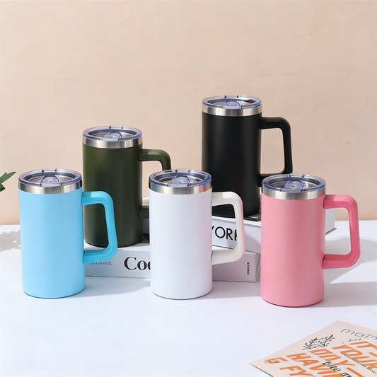 25Pack 20oz Powder Coated Chubby Stainless Steel Insulated Coffee Tumbler Mug with Removable Handle For Laser-CNLCA