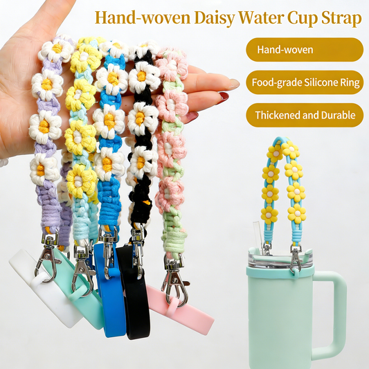 Hand-woven Daisy Flower Water Bottle Cup Handle Portable String Stanley Accessory Tumbler Carriers Strap-CNLCA
