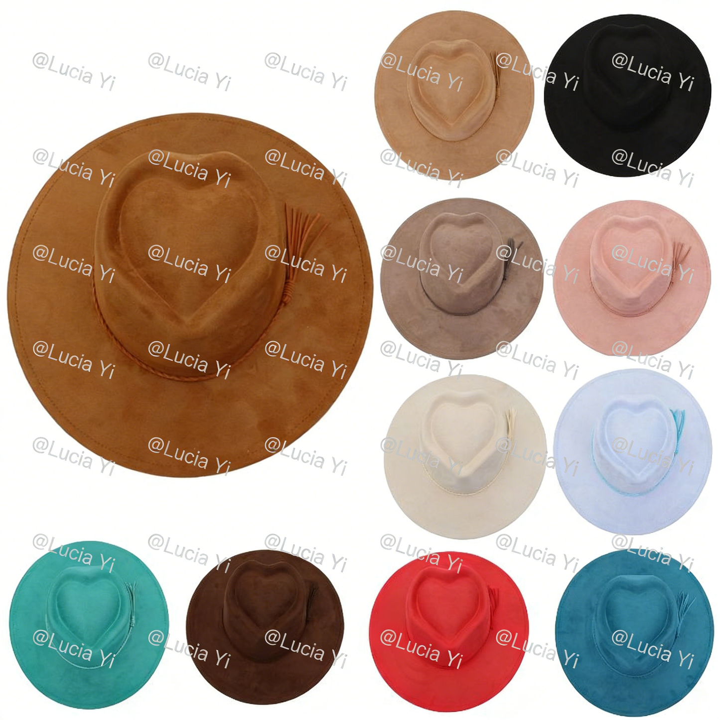 Men Women Gentleman's Cap Love-shaped Top Broad-Brimmed Bowler Jazz Hat Vegan Leather Fedora Hats with Tassel for Laser-CNLCA