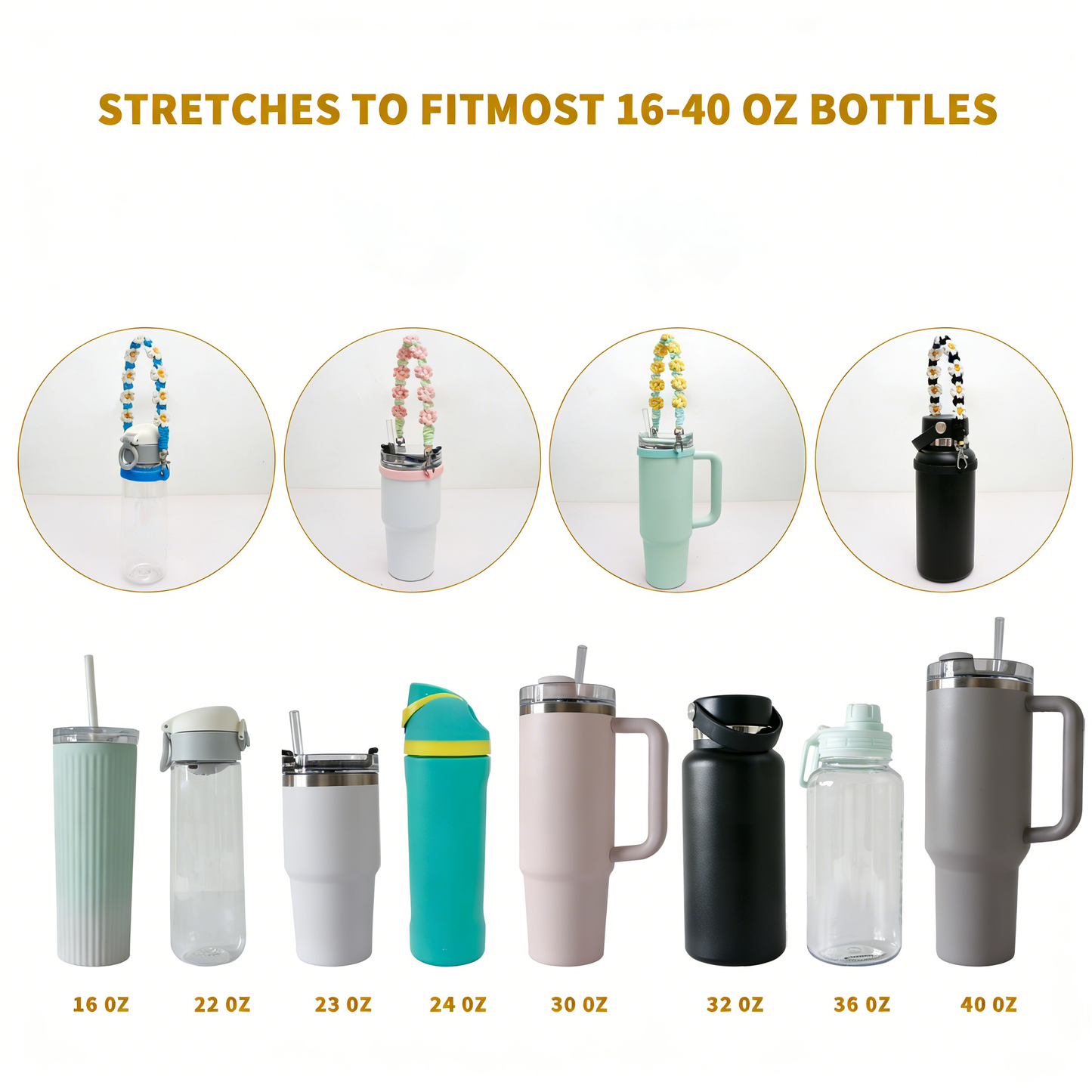 Hand-woven Daisy Flower Water Bottle Cup Handle Portable String Stanley Accessory Tumbler Carriers Strap-CNLCA