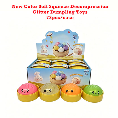 8.5cm Glitter Squeeze Dumpling Bun Sensory Stress Ball Squishy Fidget Toy for Anxiety Relief-CNLCA