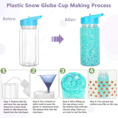 10oz Double Wall Blank Snow Globe Tumbler Kids Flip Straw Plastic Cup Water Bottle-CNLCA