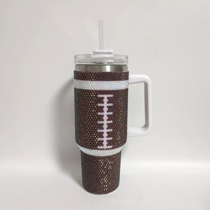 Stanley Shaped 40oz Football Bling Tumbler Rhinestone Bling Travel Tumblers -CNLCA