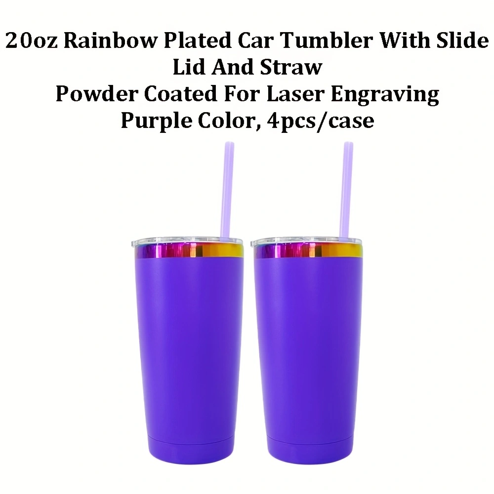 4Pack/8Pack/12Pack Yeti Power Coated 20oz Rainbow Plated Tumblers With Colorful Straws for Laser Engraving-CNLCA