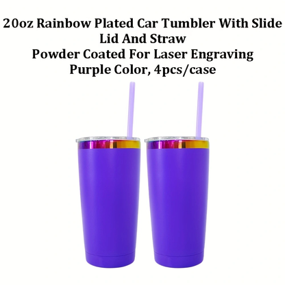 4Pack/8Pack/12Pack Yeti Power Coated 20oz Rainbow Plated Tumblers With Colorful Straws for Laser Engraving-CNLCA