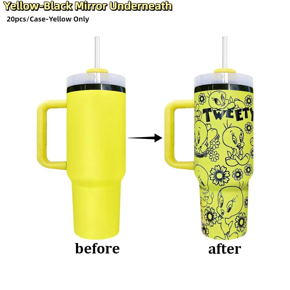 40oz H2.0 Powder Coated Black Mirrow Plated Underneath Lemon Orange Yellow Tumbler For Laser Engraved-CNLCA