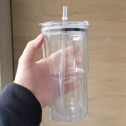 17oz Clear Double Wall Pre Drilled Snow Globe Plastic Tumbler Snowglobe Cup-CNLCA