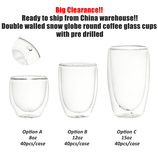 Promotion 8oz 12oz 15oz Double Walled Snow Globe Round Glass Can Tumblers Cup with Pre drilled Hole-CALCA