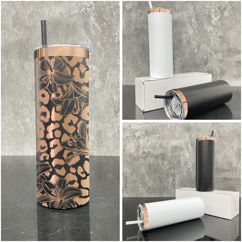 20oz Mirror Copper Underneath Powder Coated Stainless Steel Straight Skinny Tumblers For Laser Engraving-CNLCA