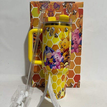 40oz Winnie the Pooh Little Bee Design Stainess Steel Stanley Style Quencher Tumbler-CNLCA