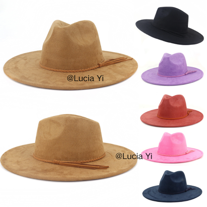 Men Women Flat Brim Jazz Hat Gentleman's Broad-brimmed Cap, Heart-shaped Top Vegan Leather Hats with Tassel for Autumn Winter-CNLCA