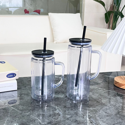 12oz 16oz Muti Color Double Wall Snow Globe Plastic Cup Tumbler with Handle Pre Drilled Hole and Plug-CNLCA