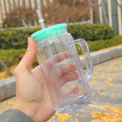 12oz Inner 16oz Outer Double Wall Snow Globe Plastic Acrylic Cup Tumbler with Handle Pre Drilled Hole and Plug-CNLCA