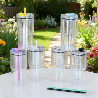 40Pack 17oz Colorful Double Wall Pre Drilled Snow Globe Plastic Tumbler Snowglobe Cup-CNLCA