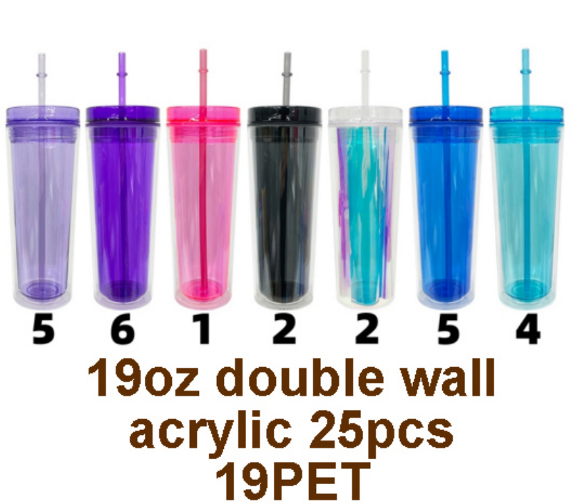 25Pack 19oz PET Double Wall Plastic Cup Water Bottle-CNLCA